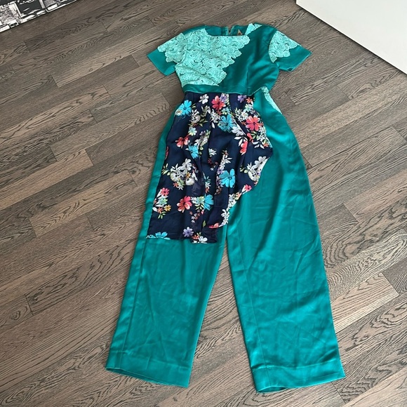 Haute couture Elegant Lace Silk  floral patchwork jumpsuit Sz M - Picture 5 of 15